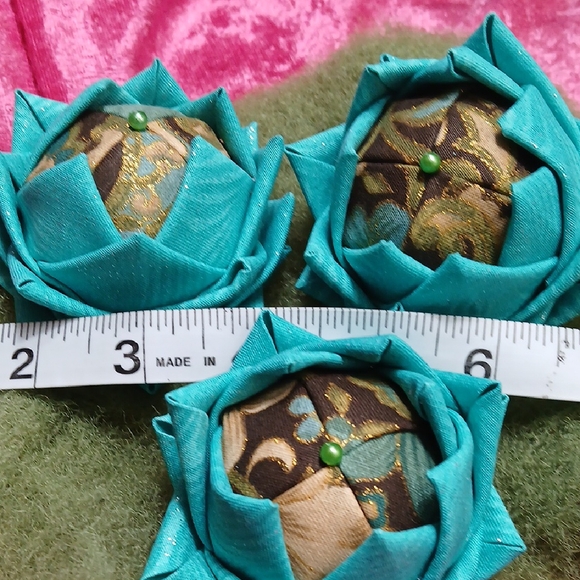 Handcrafted Teal Fabric Lotus Ornaments - Picture 1 of 3